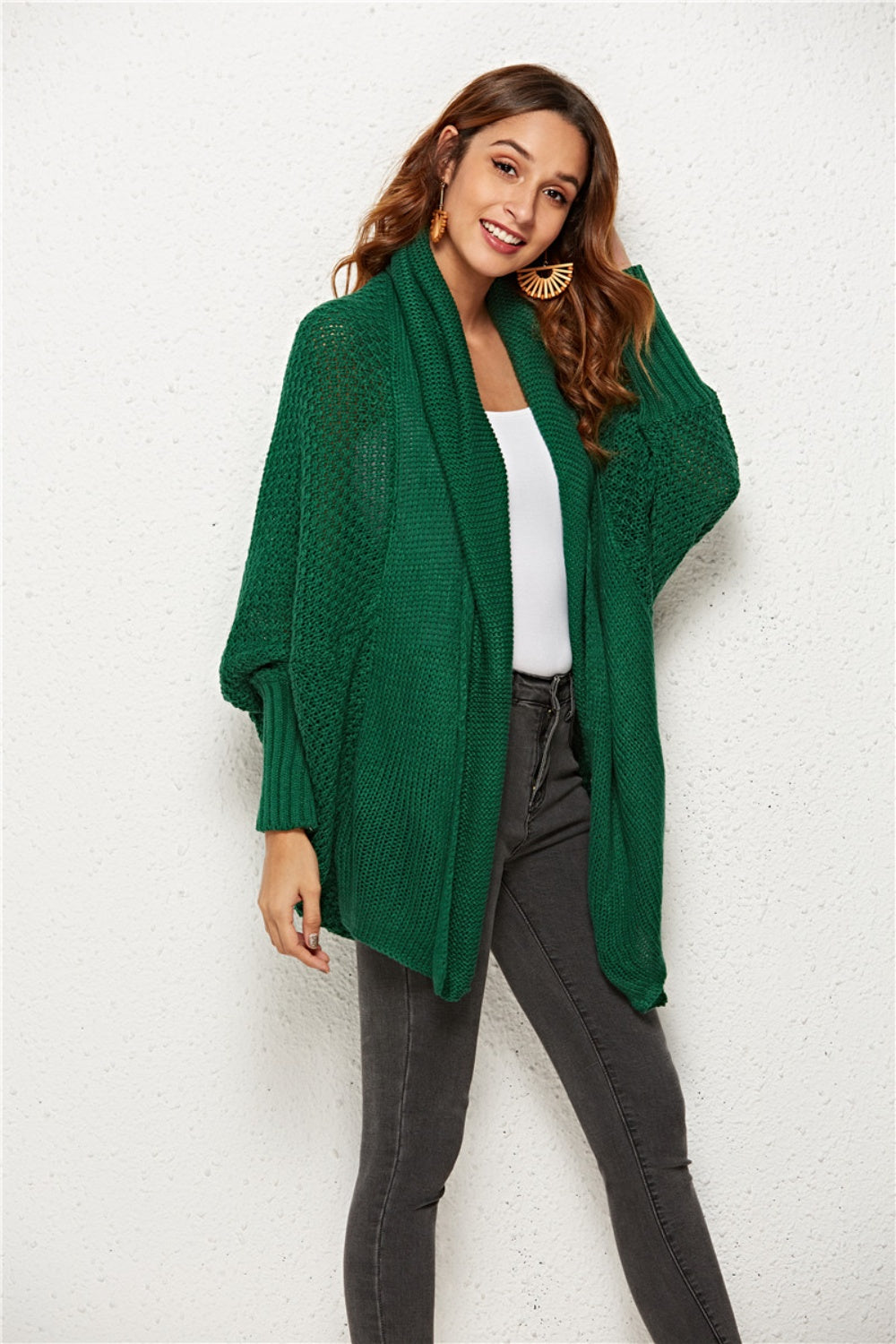Oversized Knit Cardigan Batwing Sleeve Lightweight Baggy Open Front Sweater
