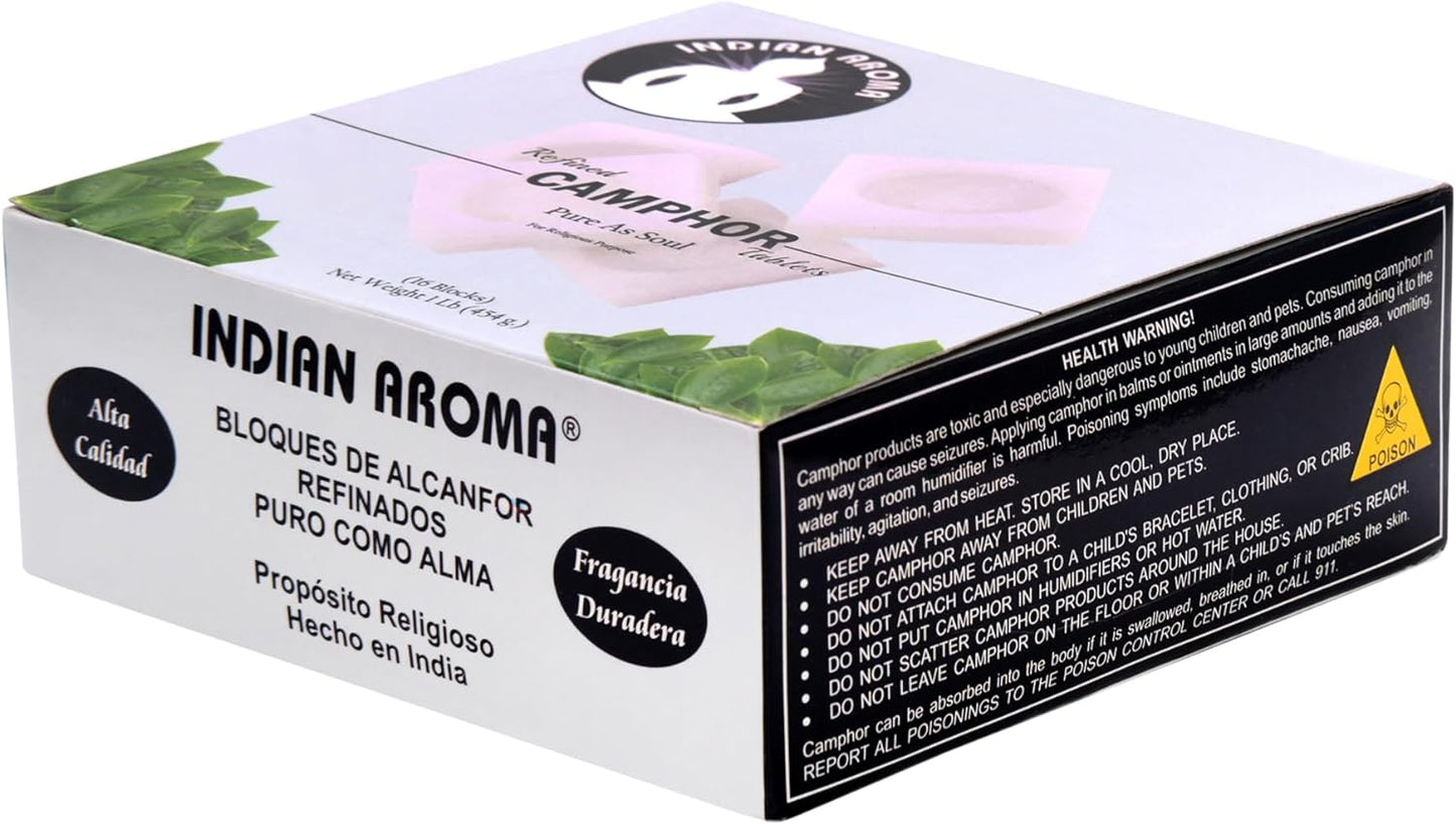 Indian Aroma Premium Refined Camphor Blocks for Aromatherapy, Odor Eliminator, Puja, 16 Blocks