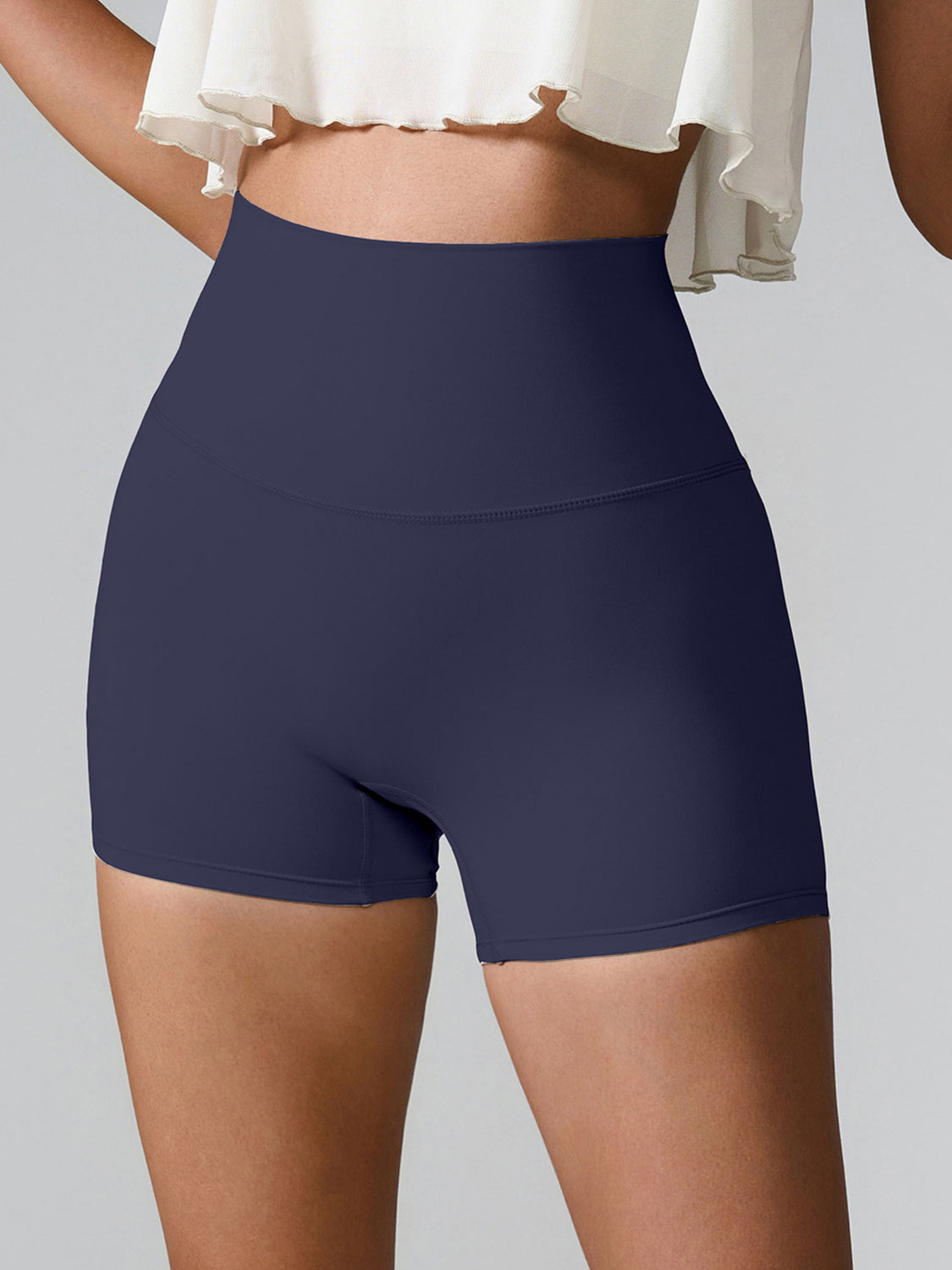 High Rise Athletic Shorts Wide Waistband Back Pocket Yoga Activewear