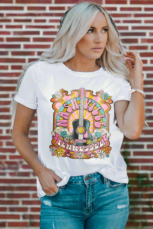 Groovy Nashville Music City Hippie Shirt Retro Guitar Americana Short Sleeve Top
