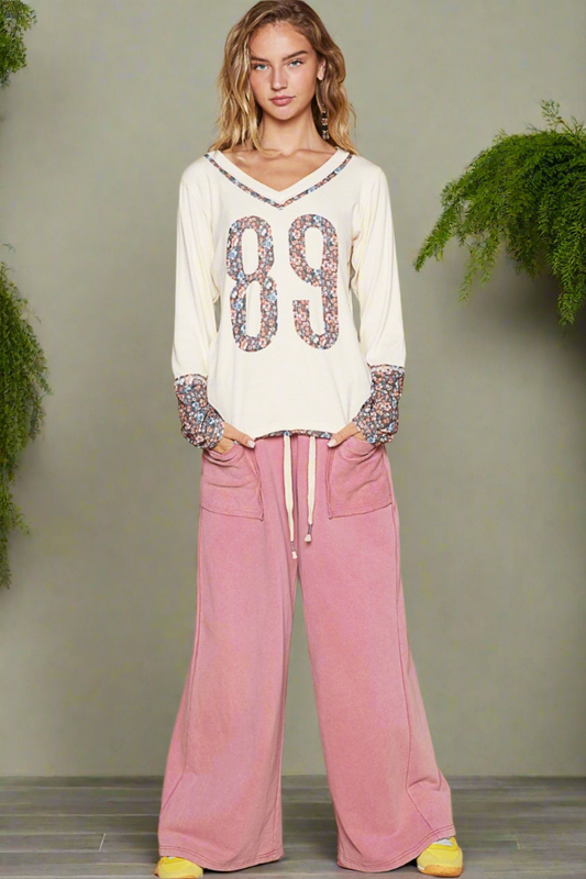 POL Patchwork 89 Hobo Retro Floral Raw Seam Blouse Rib Knit Top Hippie Boho Shirt