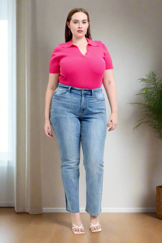 Judy Blue High-Rise Boyfriend Dad Jeans Straight Leg Relaxed Stretch Denim Pants Plus Size Only