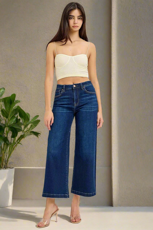 RISEN High-Rise Waist Cropped Baggy Wide Leg Pants Relaxed Fit Denim Jeans
