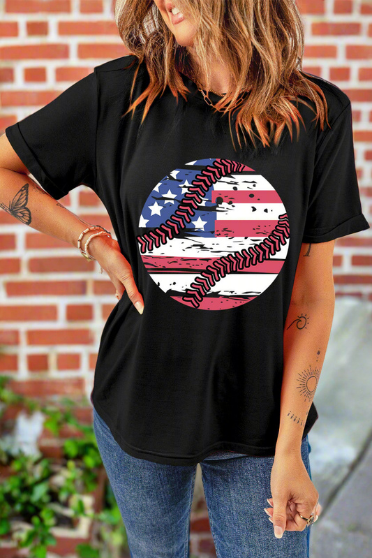 Baseball American Flag Graphic Shirt Patriotic Womens Top Lightweight Short Sleeve