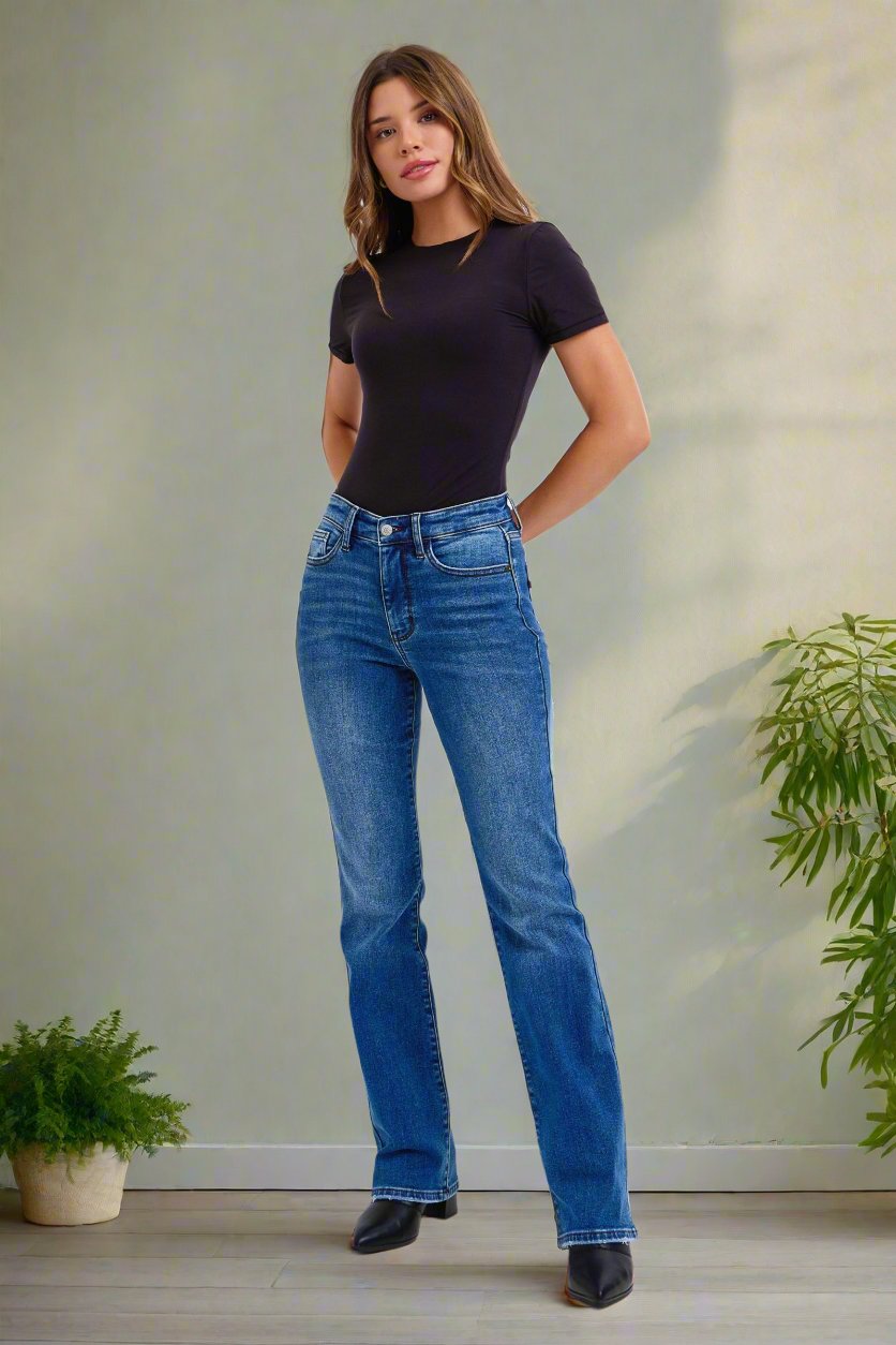 Judy Blue Thermal Mid-Rise Waist Bootcut Jeans Winter Slim Fit Denim Pants