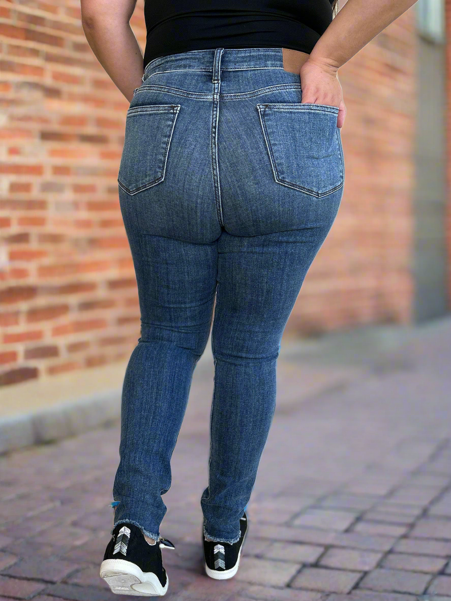 High Waist Skinny Stretch Distressed Slim Fit Torn Denim Raw Hem Jean Pants Judy Blue