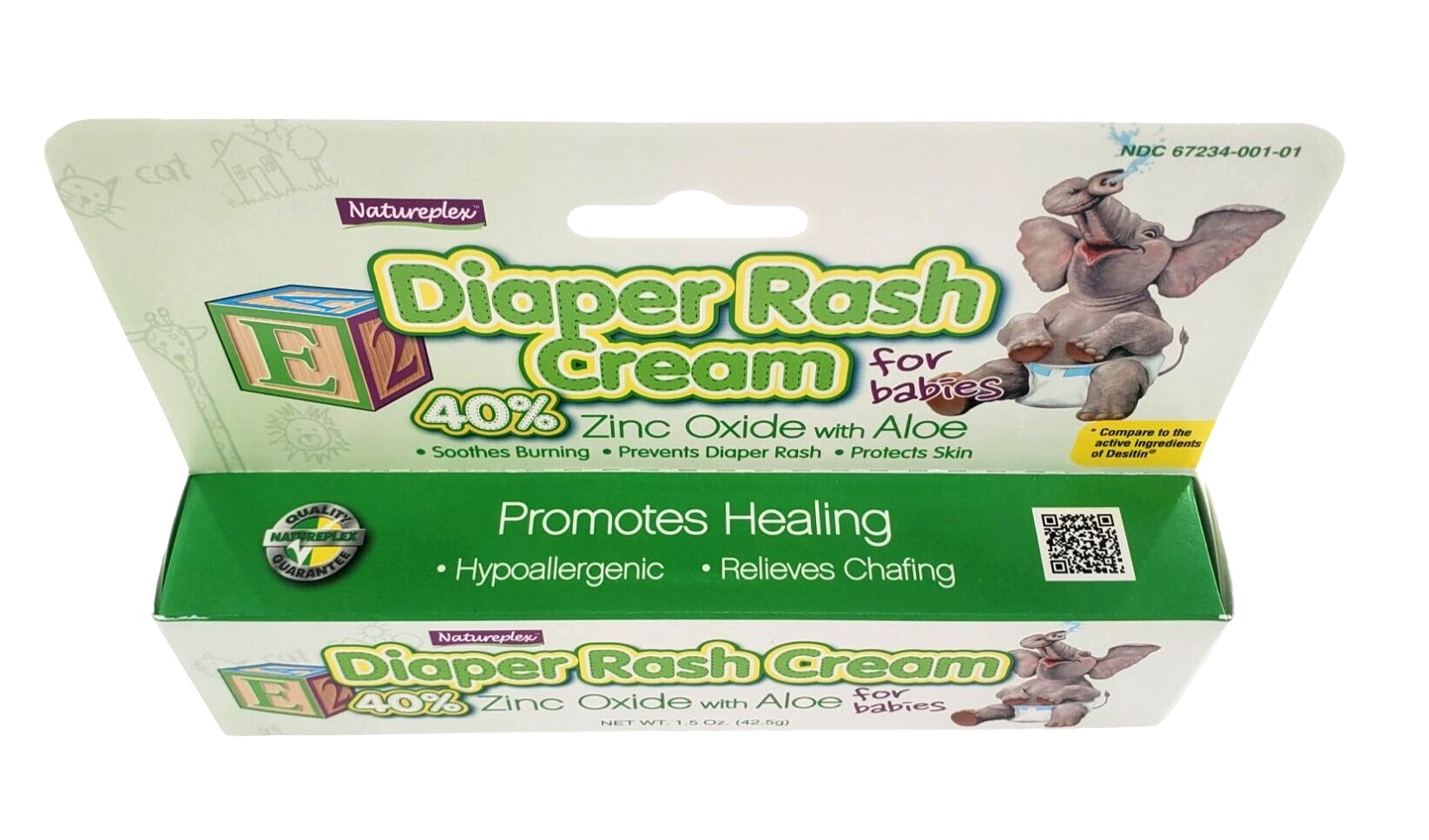 Natureplex Diaper Rash Cream for babies with Aloe 40% Zinc Oxide cream 1.5 oz tube