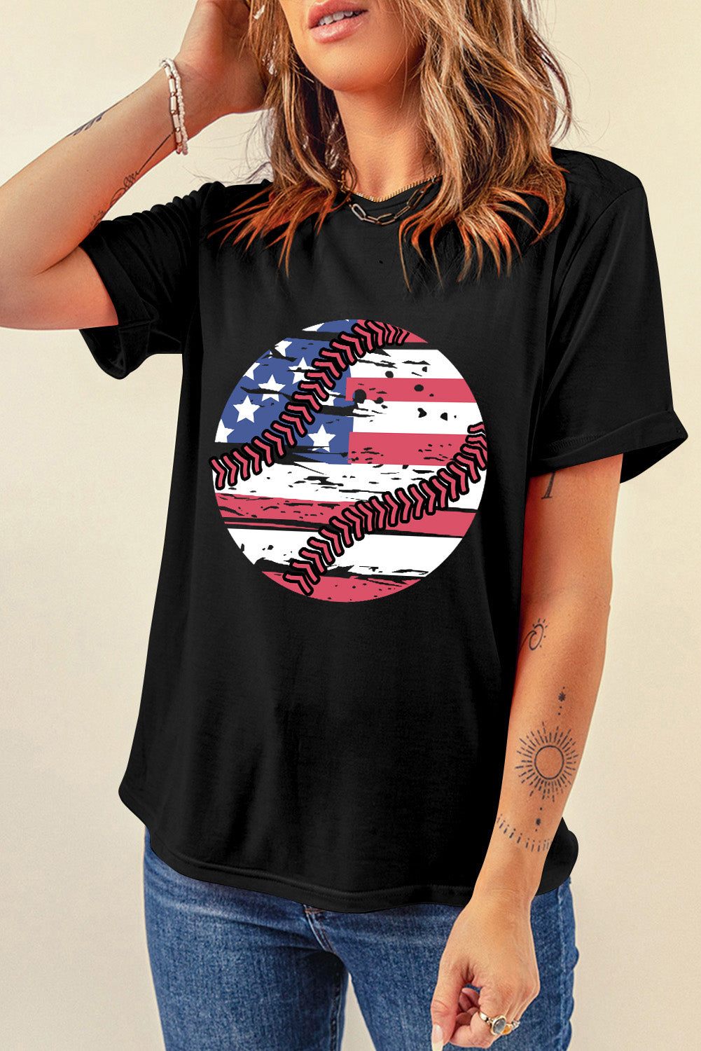 Baseball American Flag Graphic Shirt Patriotic Womens Top Lightweight Short Sleeve
