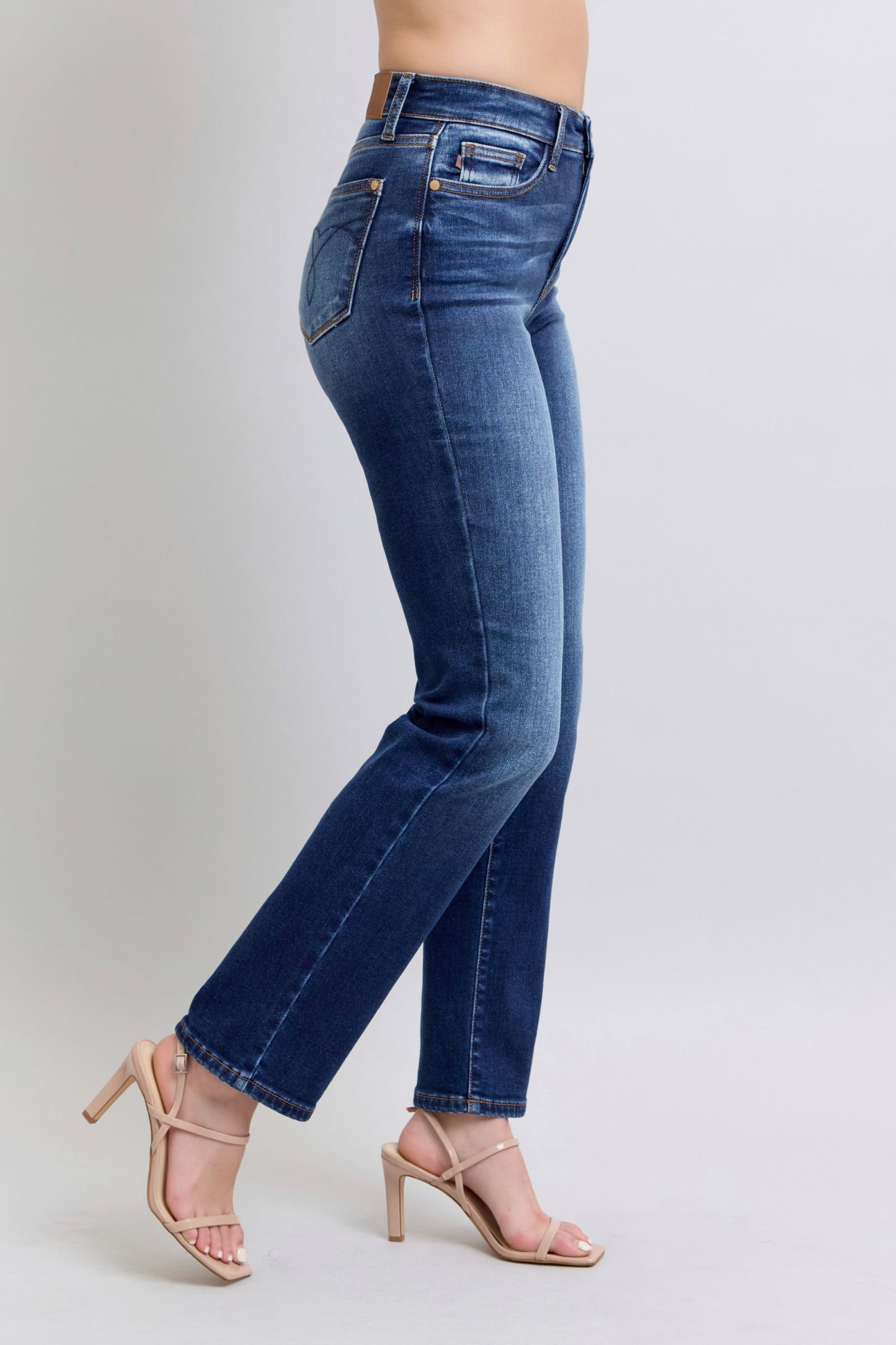 Judy Blue Thermal High-Rise Straight Leg Slim Fit Embroidered Jeans Washed Denim Pants