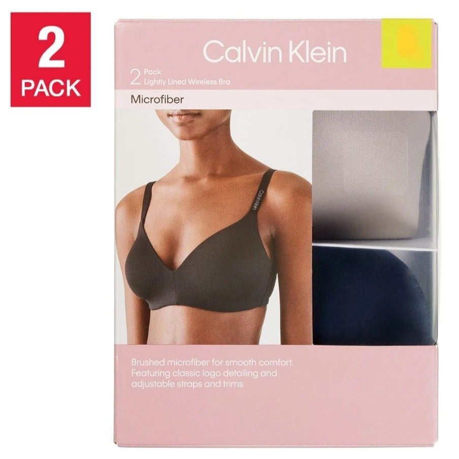 Calvin Klein 2-Pack Wirefree T-shirt Bra Set Seamless Underwear Gray/Navy Blue