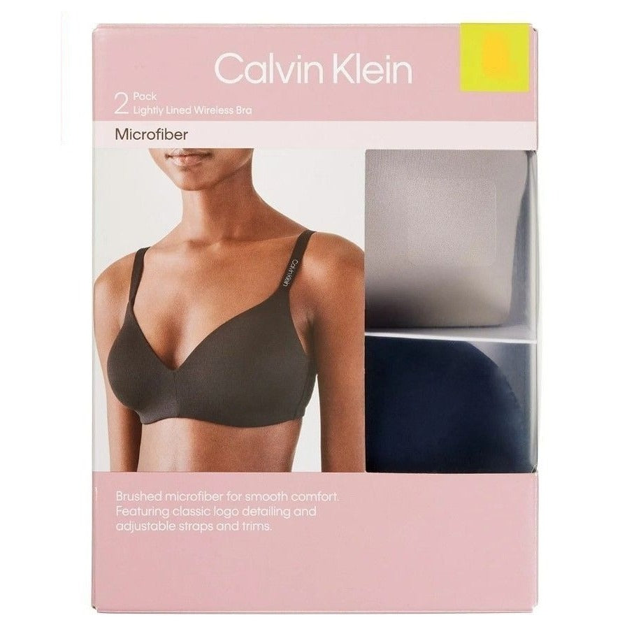 Calvin Klein 2-Pack Wirefree T-shirt Bra Set Seamless Underwear Gray/Navy Blue