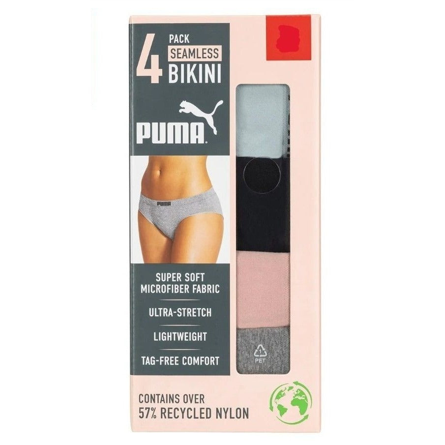 PUMA Underwear 4-Pack Seamless Bikini Underpants Medium Coverage Panties