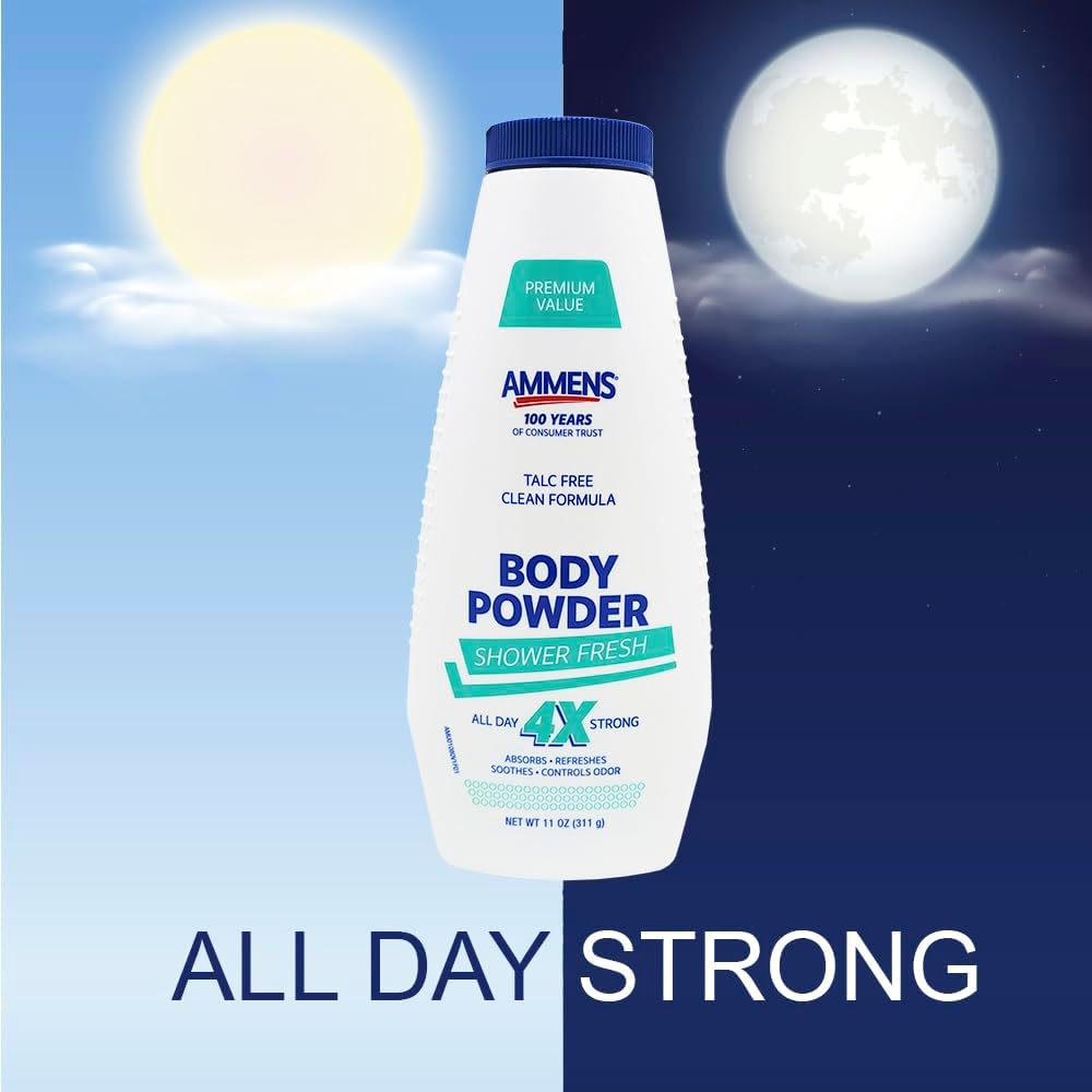Ammens Powder Shower Fresh Scented Medicated Body Powder Talc FREE Clean Formula 11 oz