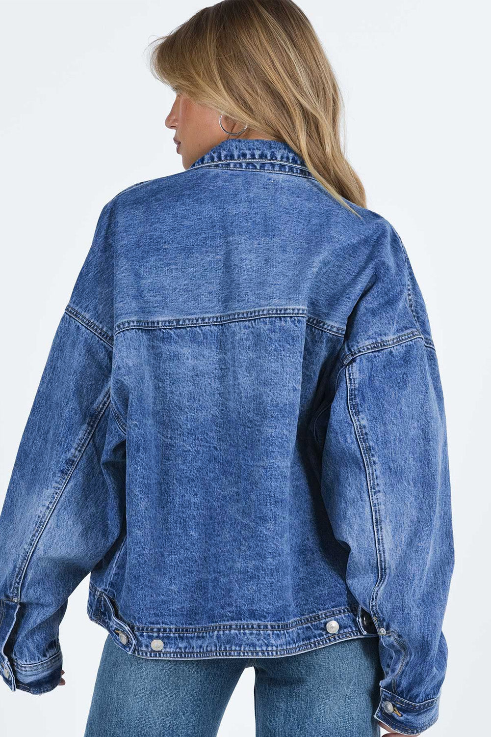 Oversized Denim Jacket Button-Up Collared Retro 90s Boyfriend Heavy Blue Jean