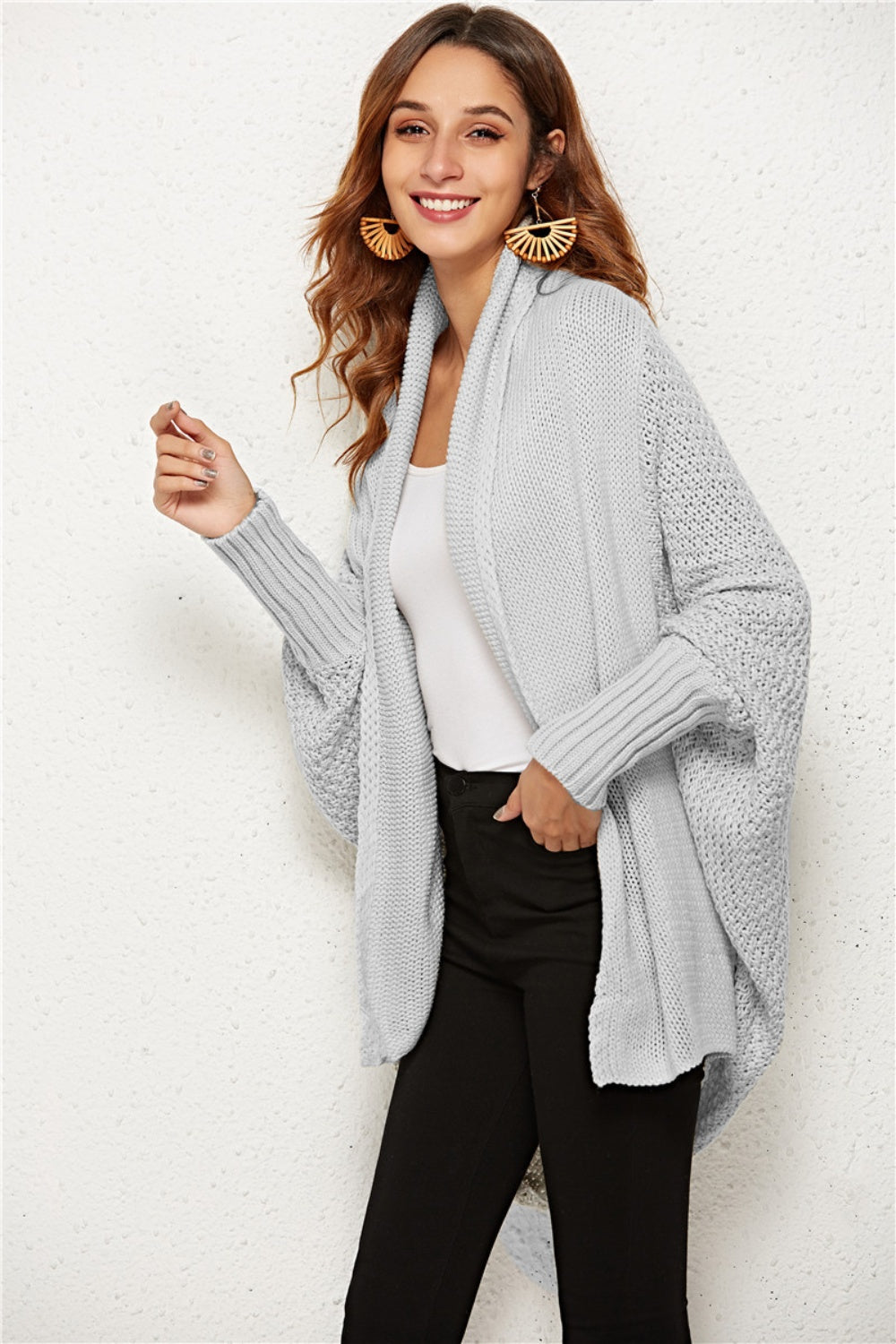 Oversized Knit Cardigan Batwing Sleeve Lightweight Baggy Open Front Sweater