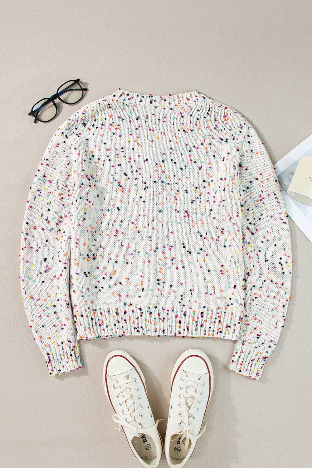 Colorful Popcorn Confetti Knit Cardigan Long Sleeve Round Neck Button-Up Sweater