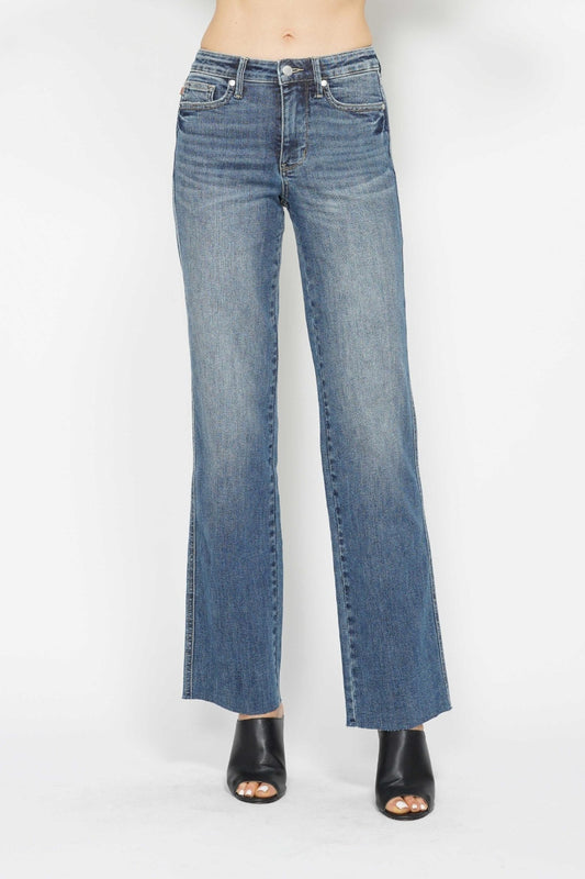 Judy Blue Tummy Control Jeans Mid-Rise Slim Fit Waist Straight Leg Denim Pants Plus Size Available