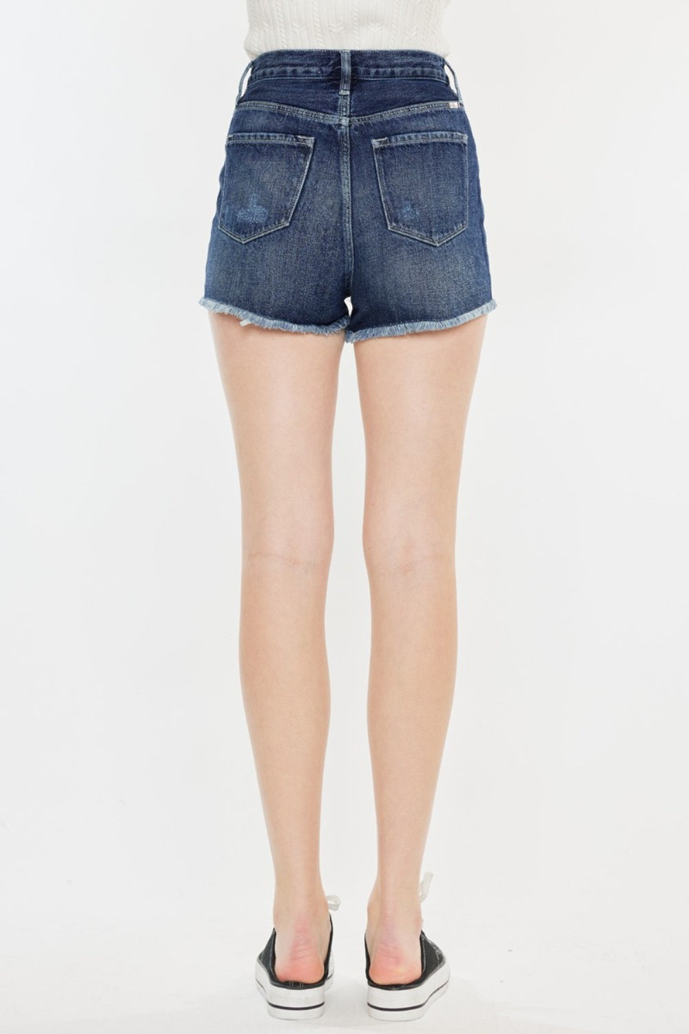 KanCan Button Fly Distressed Denim Ultra High-Rise Frayed Cut-Off Cotton Jean Shorts