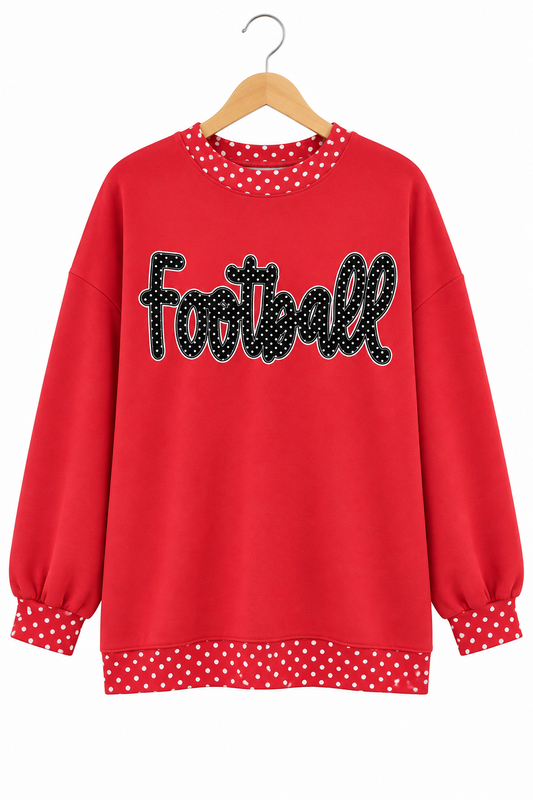 Football Polka Dot Graphic Oversized Sweatshirt Contrast Trim Game Day Pullover