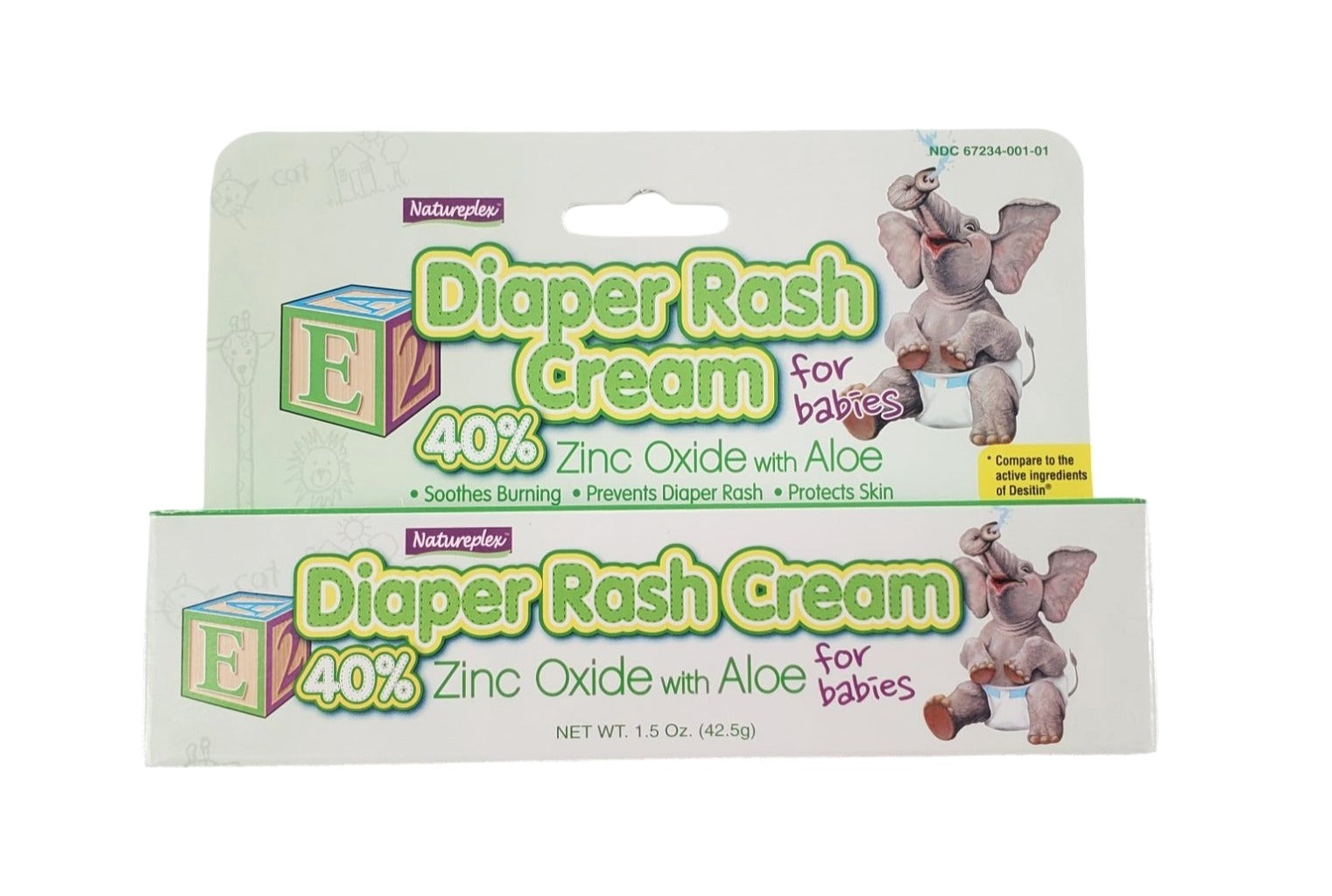 Natureplex Diaper Rash Cream for babies with Aloe 40% Zinc Oxide cream 1.5 oz tube