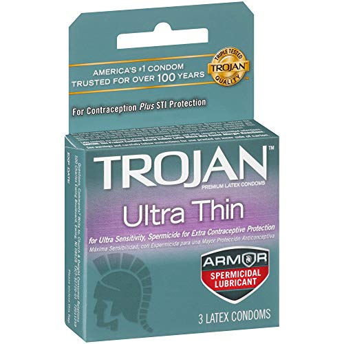 Trojan Condom Sensitivity Ultra Thin with Spermicidal Lubricant, 3 Count