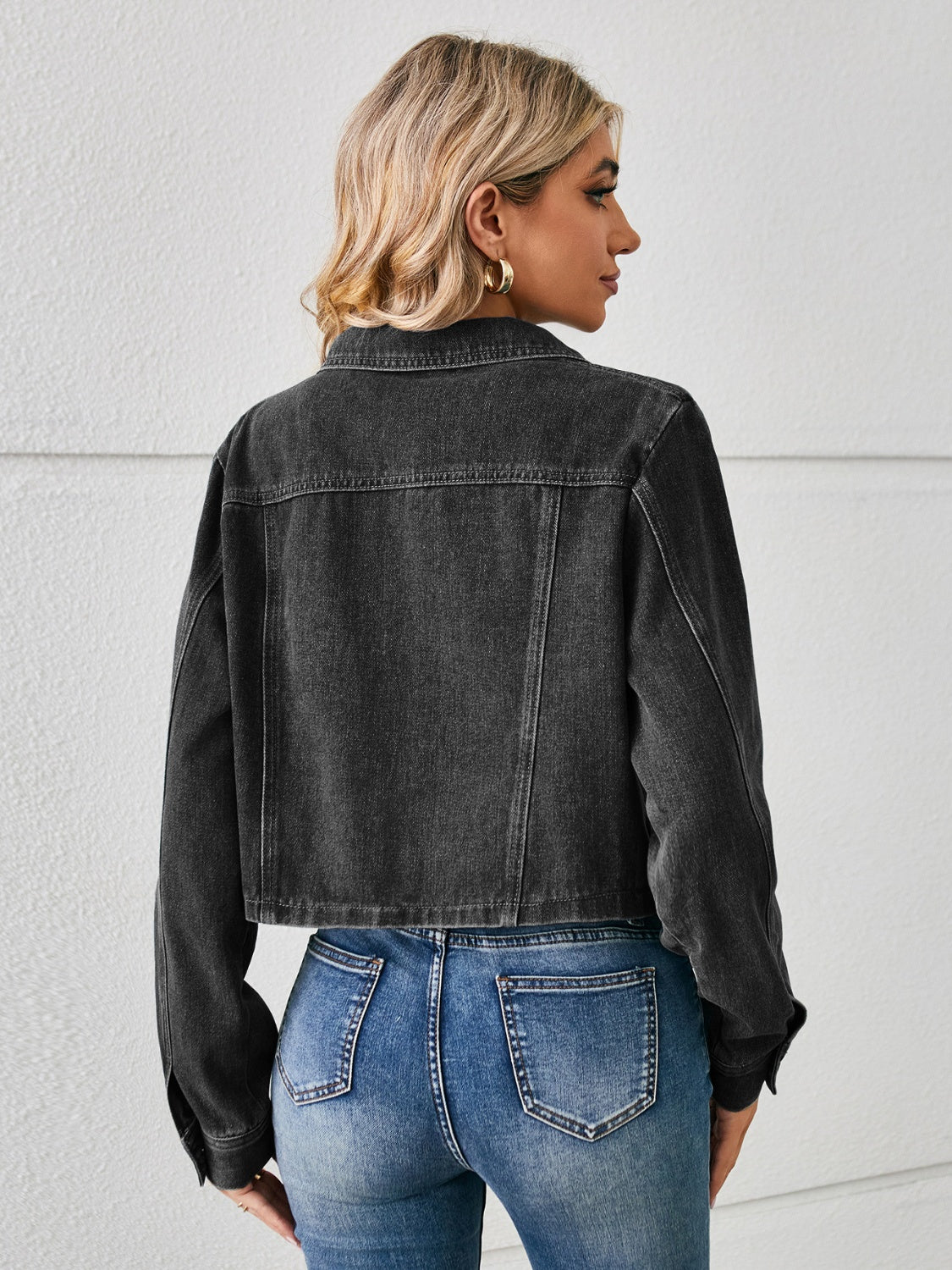 Classic Denim Jacket Blue Jean Long Sleeve Button-up Collar Casual