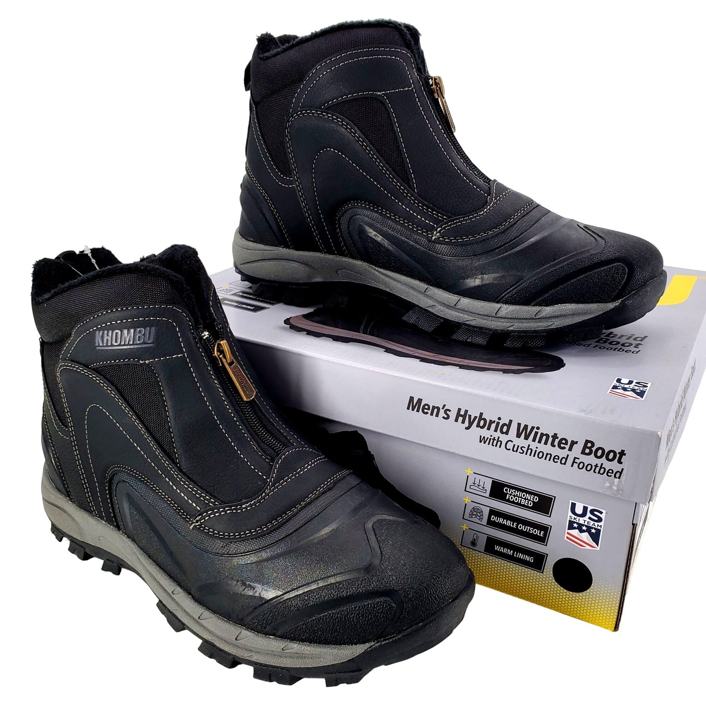 KHOMBU Boots Mens Mason Outdoor Waterproof Rugged Slip-on Zipper Front Shoes
