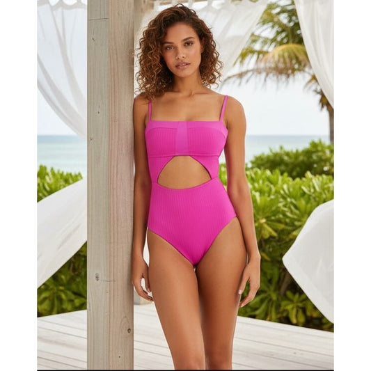 Sanctuary Refresh Ribbed Cutout Bandeau Swimsuit One-Piece Monokini Swimwear