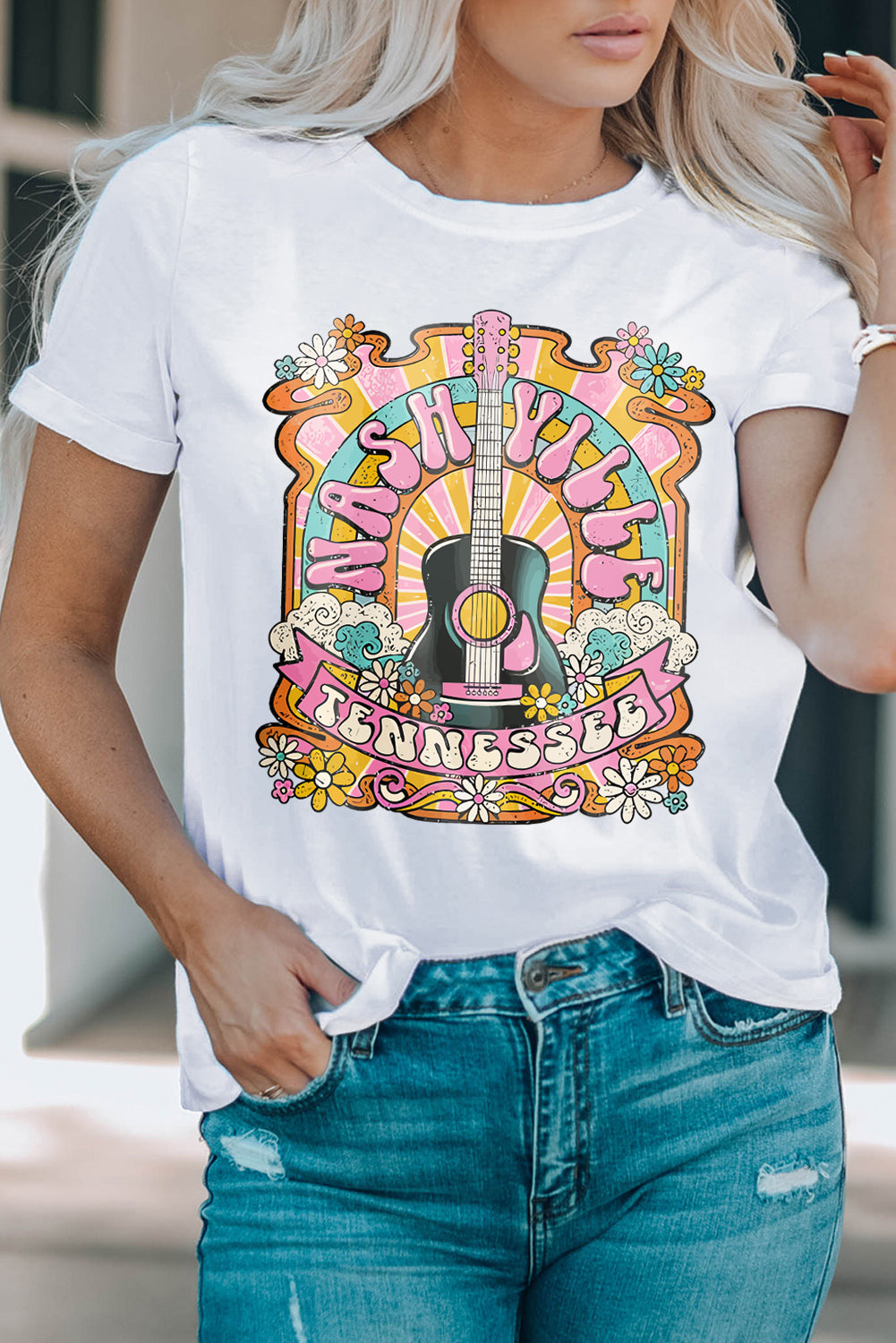 Groovy Nashville Music City Hippie Shirt Retro Guitar Americana Short Sleeve Top