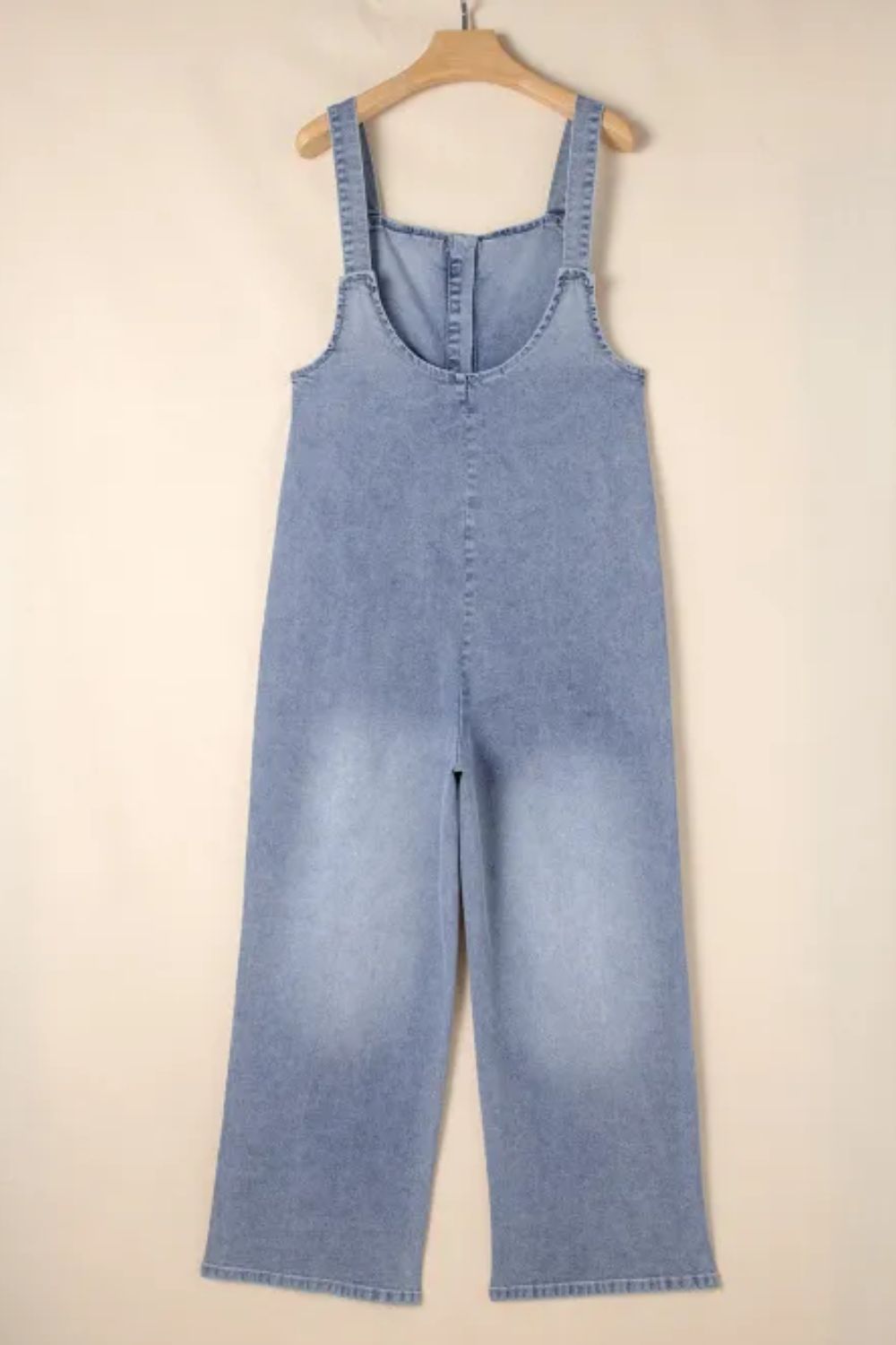 Retro Patch Pocket Denim Wide Leg Sleeveless Buttoned Blue Jean Pant Overalls