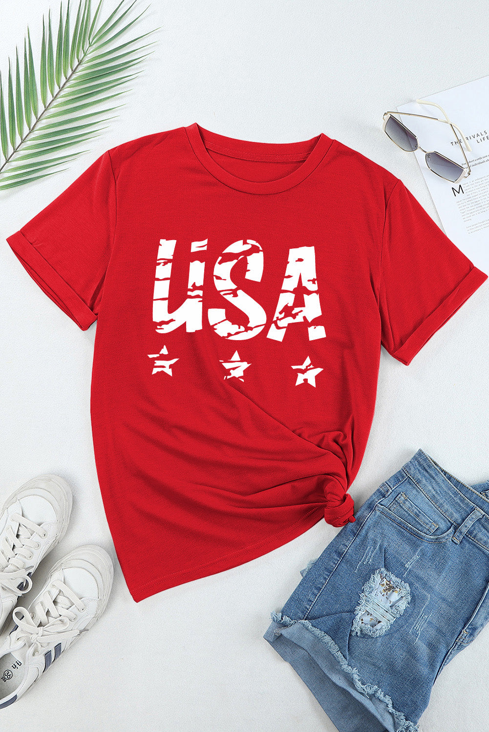 Rustic USA American Flag Graphic Shirt Americana Patriotic Short Sleeve Top