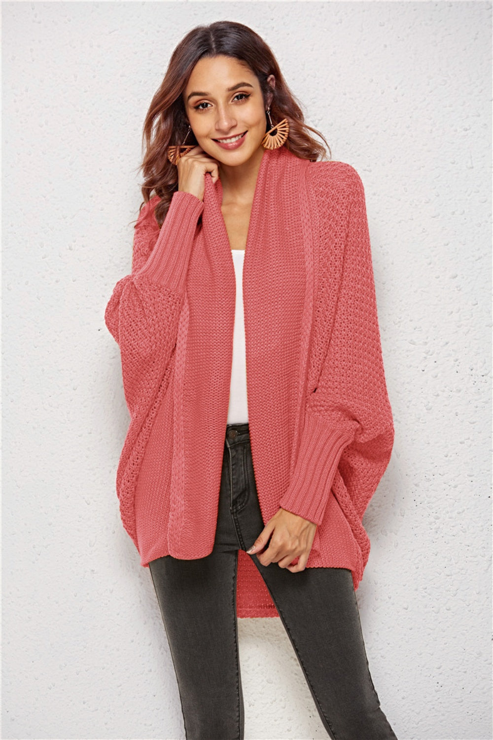 Oversized Knit Cardigan Batwing Sleeve Lightweight Baggy Open Front Sweater