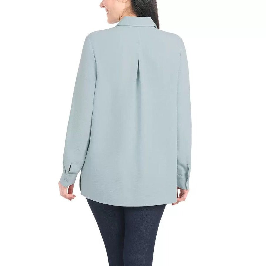 Hilary Radley Woman's Button-up Shirt Pocket Top Roll Tab Long Sleeve Shacket