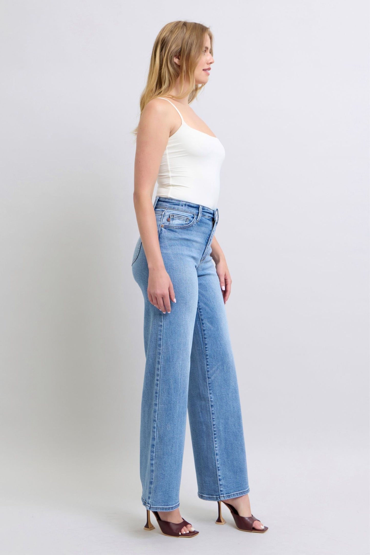 Judy Blue High-Rise Classic Wide Leg Boyfriend Jeans Slim Fit Denim Pants