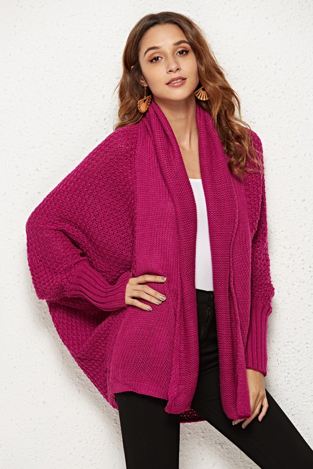 Oversized Knit Cardigan Batwing Sleeve Lightweight Baggy Open Front Sweater