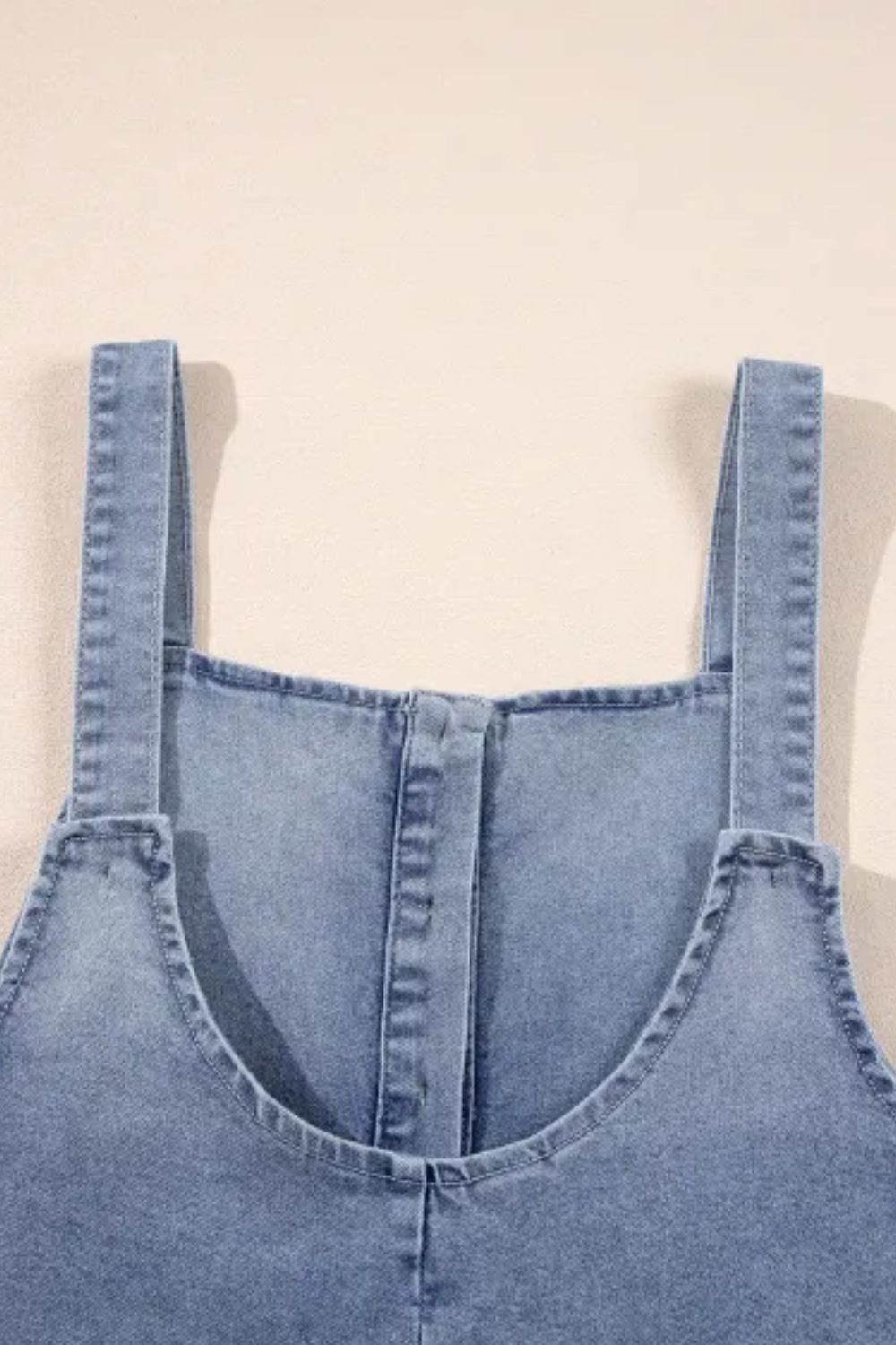 Retro Patch Pocket Denim Wide Leg Sleeveless Buttoned Blue Jean Pant Overalls