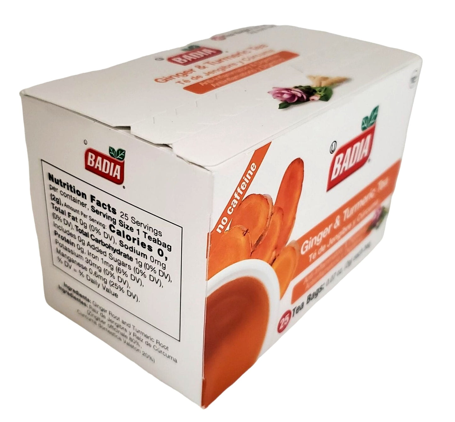 Badia Ginger & Turmeric Tea Bags Anti-inflammatory & digestive Tea 25 bags/box