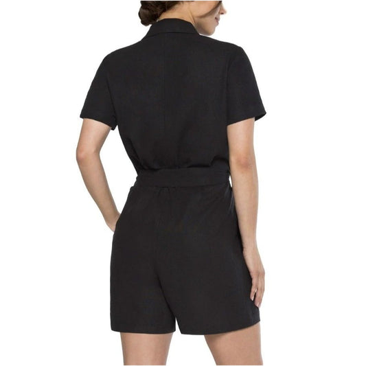 Matty M Women's Linen Blend Button Front Shorts Romper Breathable Black One-piece