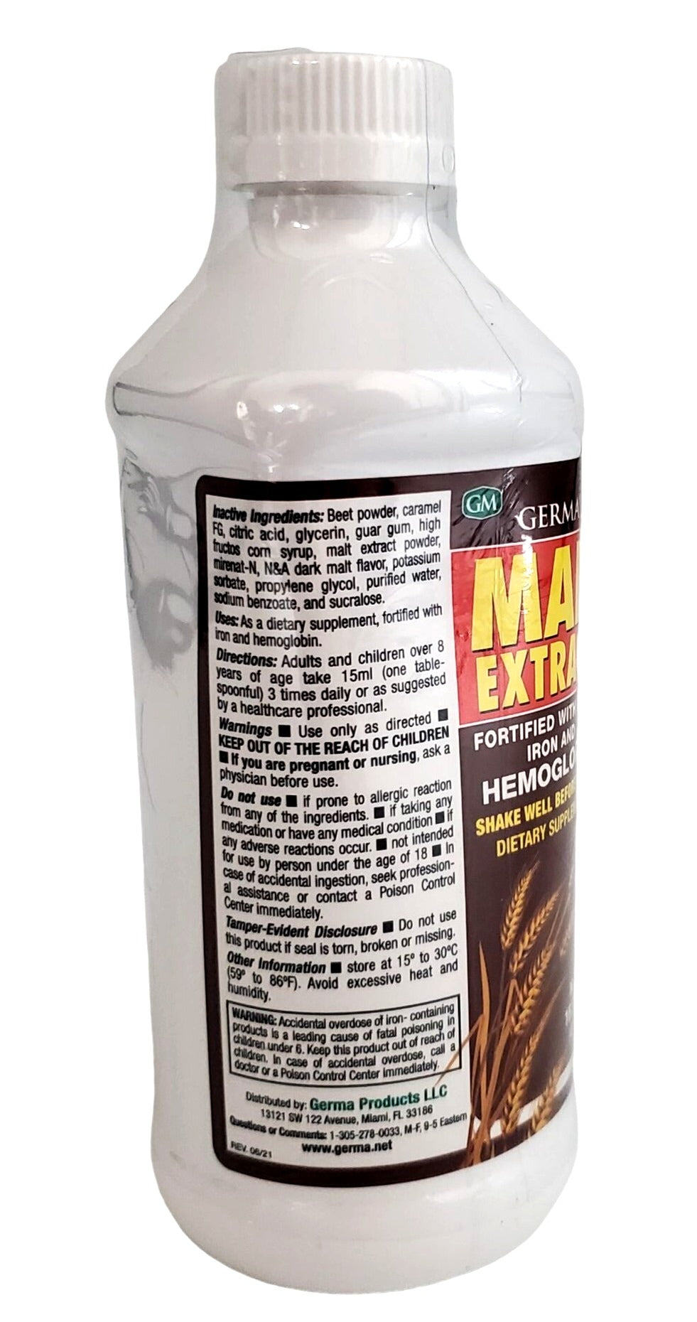 Germa Liquid Malt Extract Fortified B-12 Iron Hemoglobin 16oz bottle