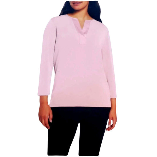 Banana Republic Woman Blouse Satin V-Neck Top 3/4 Sleeve Shirt Pullover Pink