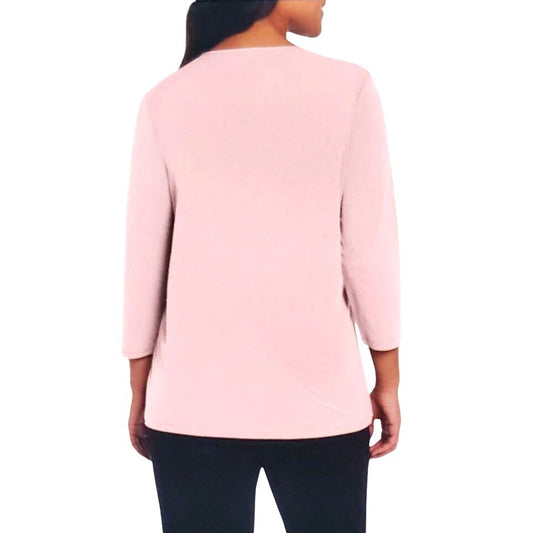 Banana Republic Woman Blouse Satin V-Neck Top 3/4 Sleeve Shirt Pullover Pink
