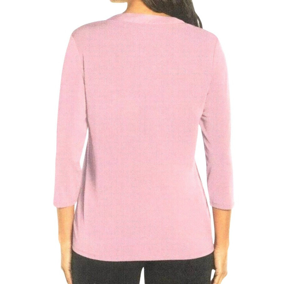 Banana Republic Woman Blouse Satin V-Neck Top 3/4 Sleeve Shirt Pullover Pink