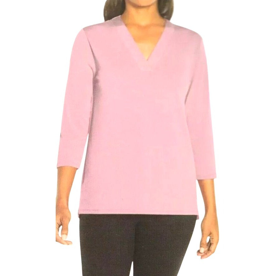 Banana Republic Woman Blouse Satin V-Neck Top 3/4 Sleeve Shirt Pullover Pink
