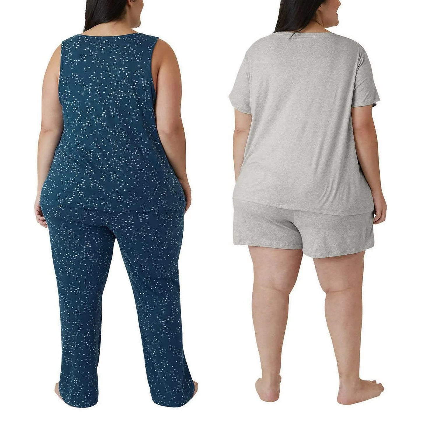Eddie Bauer Women's 4-Piece Lounge Pajama Set Shirt Tank Top Shorts Pants Sleepwear Loungewear Gray/Blue Star