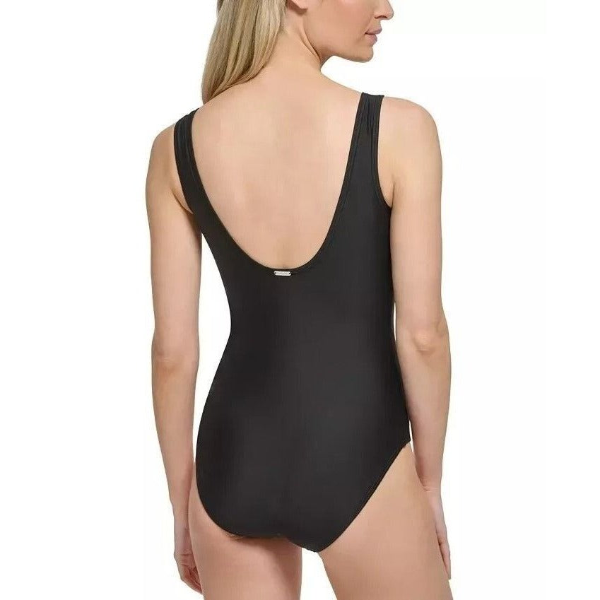 Calvin Klein Colorblock Asymmetric High-Neck Swimwear One-Piece Swimsuit