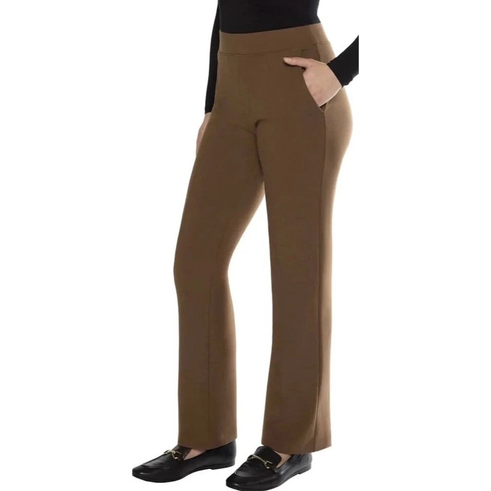 Matty M Women's High-Rise Comfort Office Dress Pants Elastic Waist Pull-on 30" inseam Brown