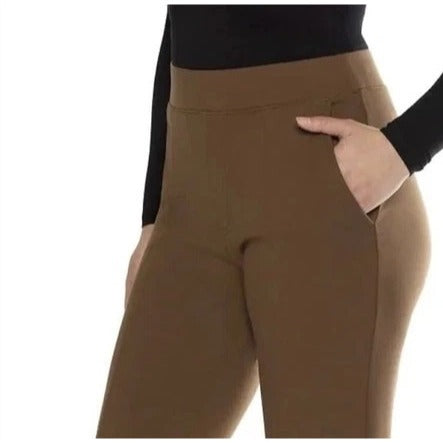 Matty M Women's High-Rise Comfort Office Dress Pants Elastic Waist Pull-on 30" inseam Brown