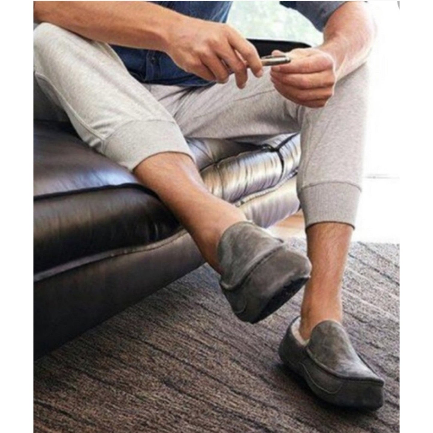 UGG Slippers Men’s Ascot Grey Suede Shearling Fur House Casual Shoes Luxury