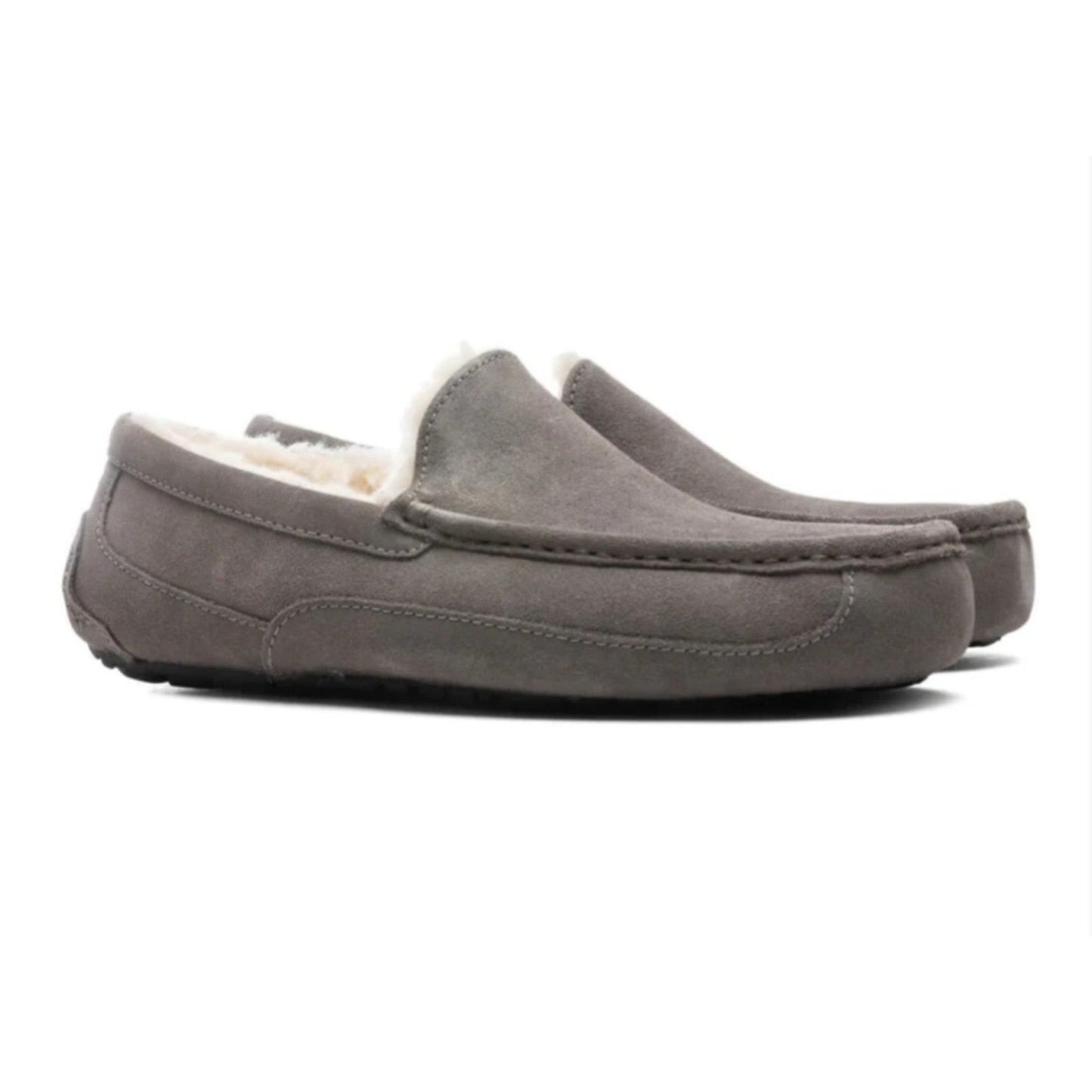 UGG Slippers Men’s Ascot Grey Suede Shearling Fur House Casual Shoes Luxury