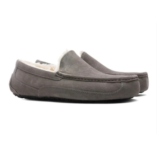 UGG Slippers Men’s Ascot Grey Suede Shearling Fur House Casual Shoes Luxury
